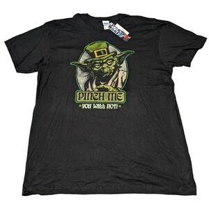 STAR WARS YODA PINCH ME YOU WILL NOT Men 2XL Black St Patrick's Day T-Shirt NEW